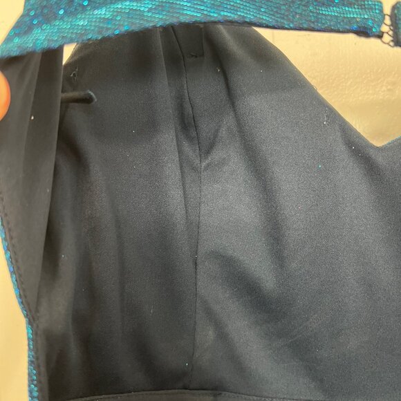 City Studio Turquoise Glitter Fit & Flare Dress Blue Padded Bust Pockets 9 - Picture 4 of 4